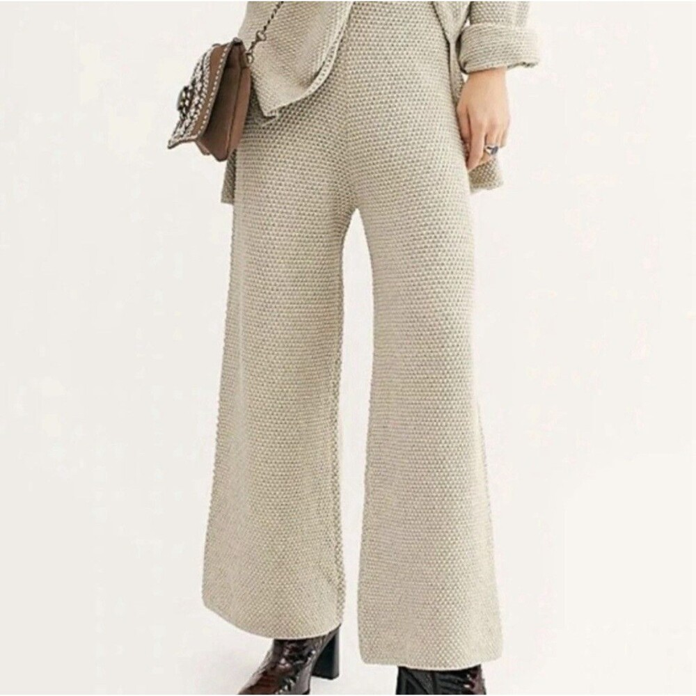 Free People Beach Hailee Waffle Knit  Wide Leg Pant Size Medium